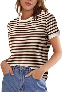 Floerns Women's Casual Striped Crew Neck Short Sleeve T Shirts Tee Tops Floerns