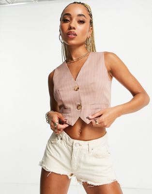 Missguided vest in pink pinstripe Missguided