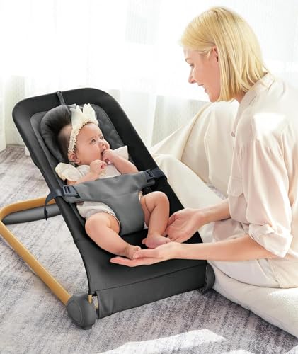 Fodoss Baby Bouncer, портативное сиденье- шезлонг для младенцев, портативная прикроватная люлька с колесиками, 7 детских люлек с регулируемой высотой для младенцев, бежевый Fodoss