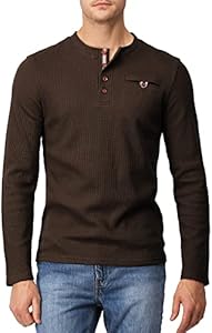 H2H Men's Casual Slim Fit Henley Cotton Shirts Long Sleeve Lightweight Waffle Fabric H2H