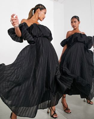Черное платье миди с объемными открытыми плечами ASOS EDITION ASOS EDITION