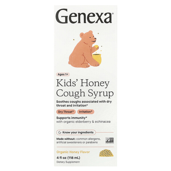 Детский медовый сироп от кашля, для детей от 1 года, органический мед, 4 жидких унции (118 мл) Genexa