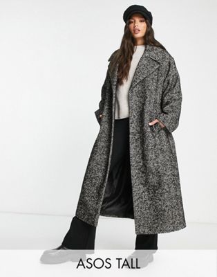 Элегантное черно-белое пальто с поясом в елочку ASOS DESIGN Tall ASOS Tall