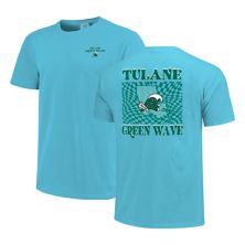 Women's Light Blue Tulane Green Wave Comfort Colors Checkered Mascot T-Shirt Image One