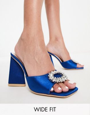 Be Mine Wide Fit Mercyy mules with embellishment in navy Be Mine Wide Fit