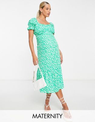 Ярусное чайное платье миди зеленого цвета с цветочным принтом Influence Maternity Influence Maternity