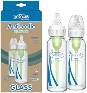 Dr. Brown's Natural Flow Anti-Colic Options+ Narrow Glass Baby Bottle, 4 oz/120 mL, with Level 1 Slow Flow Nipple, 1 Pack, 0m+ Dr. Brown's