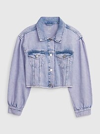Детская укороченная джинсовая куртка с пышными рукавами и тканью Washwell Gap