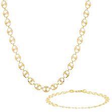 Gilded Silver 18k Gold Over Silver Mariner Chain Necklace & Bracelet Set Gilded Silver