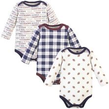 Hudson Baby Infant Boy Quilted Long-sleeve Cotton Bodysuits 3pk, Football Hudson Baby