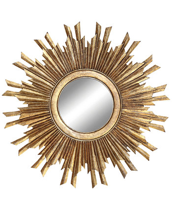 Настенное зеркало круглого дерева с эффектом солнечных лучей, золотистый тон 3R Studio