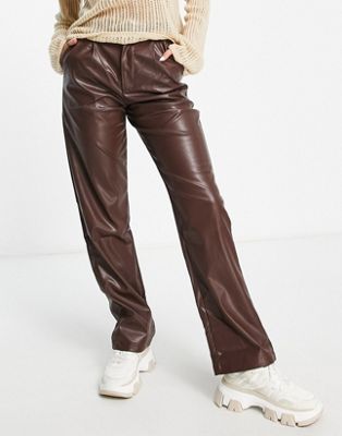 Шоколадно-коричневые широкие брюки из искусственной кожи Heartbreak Heartbreak