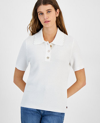 Women's Cotton Textured Polo Top Tommy Hilfiger