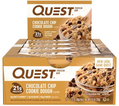 Протеиновый батончик QuestBar с кусочками шоколада, 12 шт - 21 г белка, 1 г сахара Quest Nutrition