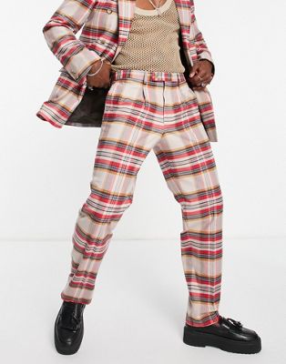 Свободные широкие костюмные брюки в бежево-красную клетку Viggo valle Viggo