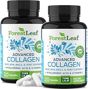 ForestLeaf Multi Collagen Pills with Hyaluronic Acid + Vitamin C | Hydrolyzed Collagen Supplements for Women or Men | Multi Collagen Capsules Peptides for Skin, Wrinkles, 120 Caps ForestLeaf