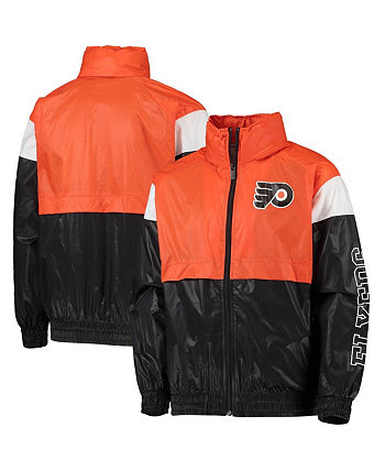 Оранжево-черная куртка-ветровка с капюшоном Philadelphia Flyers Goal Line для мальчиков Youth Boys Outerstuff