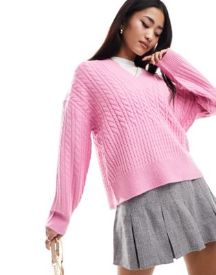 Светло-розовый свитер вязанной вязки с v-образным вырезом French Connection French Connection