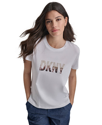 Women's Cityscape-Rhinestone Logo T-Shirt DKNY