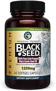 Amazing Herbs Premium Black Seed Oil Capsules - High Potency, Cold Pressed Nigella Sativa Aids in Digestive Health, Immune Support & Brain Function - 60 Count, 1250mg Amazing Herbs