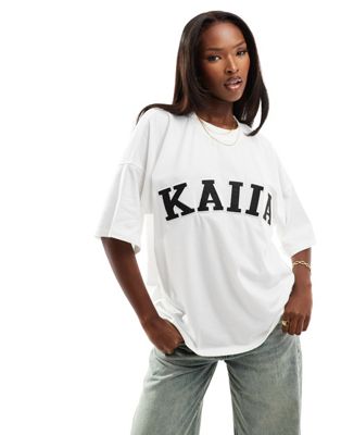 Kaiia oversized embroidered logo T-shirt in white Kaiia