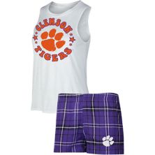 Женский комплект Concepts Sport Purple/White Clemson Tigers Ultimate Flannel Tank Top & Shorts Sleep Set Unbranded
