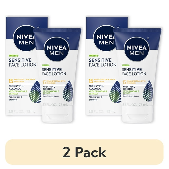 NIVEA MEN Sensitive Face Lotion with Broad Spectrum Sunscreen, SPF 15, 2.5 fl oz Tube Nivea