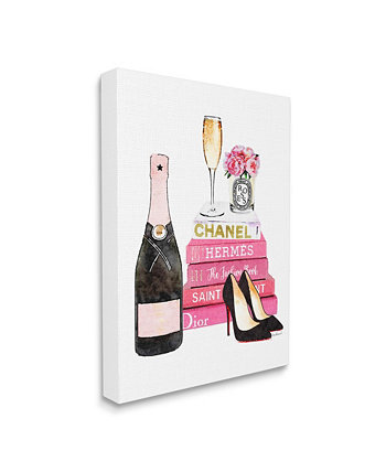 Гламурная розовая книга о моде Шампанское "Ад и цветы" Картины на холсте, 16 "x 20" Stupell Industries