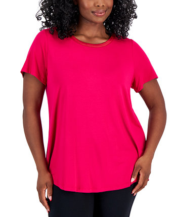 Plus Size Satin Trim Neck Short-Sleeve Top, Created for Macy's J&M Collection