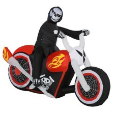 HOMCOM 7' Long Inflatable Halloween Grim Reaper Flaming Motorcycle Lighted Airblown Outdoor Garden Yard Party Decoration HomCom