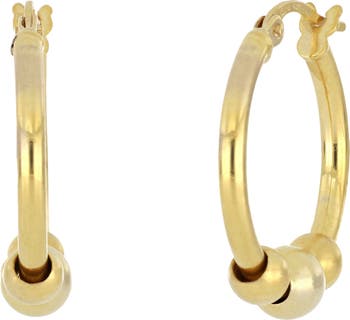 Серьги-кольца из 14-каратного желтого золота с тройными шариками Bony Levy