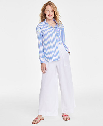 Women's Stripe Relaxed-Fit Shirt, Created for Macy's On 34th