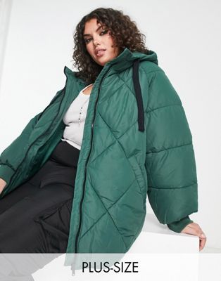 Noisy May Curve quilted padded jacket with hood in dark green Noisy May Curve