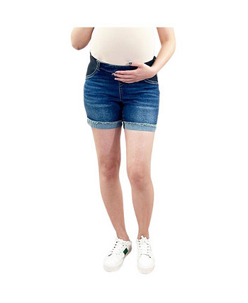 Maternity Shorts with Fray Stitched Down Hem and Under Belly Indigo Poppy