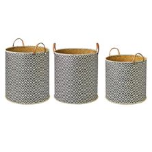 Saddle River Faux Leather Handle Round Checker Palm Leaf Basket 3-piece Set Saddle River