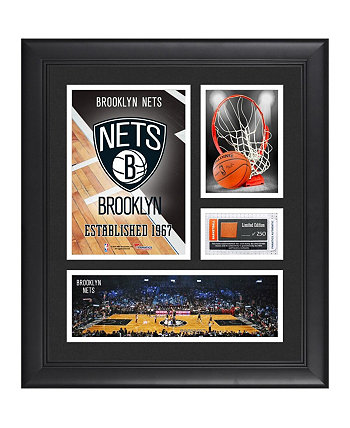 Коллаж «Бруклин Нетс» в рамке с логотипом команды размером 15 x 17 дюймов и баскетбольным мячом, используемым командой — ограниченная серия из 250 экземпляров Fanatics Authentic