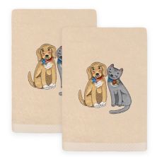 Linum Home Textiles Spring Dog & Cat Embroidered Turkish Cotton Set of 2 Hand Towels Linum Home