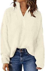 MEROKEETY Women's 2024 Long Sleeve Chunky Knit Sweaters 1/4 Zip Polo V Neck Casual Pullover Tops Merokeety