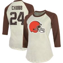 Women's Majestic Threads Nick Chubb Cream/Brown Cleveland Browns Player Name & Number Raglan 3/4-Sleeve T-Shirt Majestic