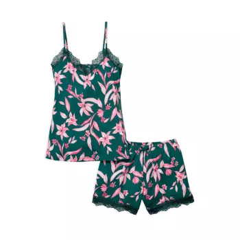 2-Piece Floral Lace Shorts Pajama Set Petite Plume