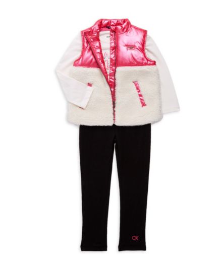 Футболка, брюки и брюки Baby Girl из 3 предметов с логотипом Пуховик из искусственного меха Calvin Klein