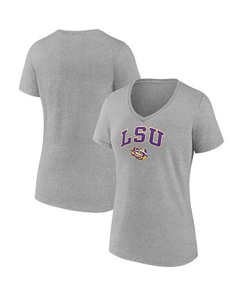 Женская футболка цвета Хизер серого цвета LSU Tigers Evergreen Campus с v-образным вырезом Fanatics