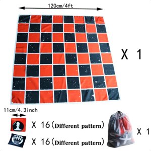 CHNGYDZ Extra-large Gigantic 4-in-1 Jumbo Chess Board Game - 4FT  Giant Tic Tac Toe  Checkers & More - Durable Machine-Washable Canvas - Jumbo Sized 4.33inch/11cm Beanbag Included CHNGYDZ