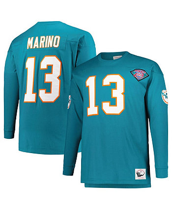 Мужская футболка с длинным рукавом Dan Marino Aqua Miami Dolphins Big and Tall, вырезанная и вышитая, с именем и номером игрока Mitchell & Ness