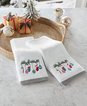 Hanging Ornaments Embroidered 2-Pc. Hand Towel Set, Created for Macy's Holiday Lane