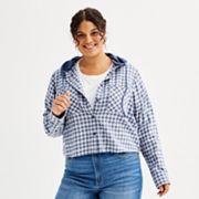 Juniors' Plus Size SO® Hooded Shrunken Shirt So