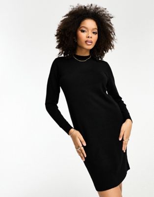 Черное вязаное платье-свитер с высоким воротником Object Object