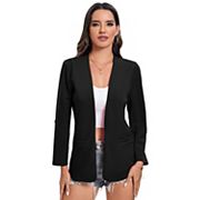 Womens Business Blazer Jacket Long Sleeve Collarless Open Front Cardigan Work Shrug with Pockets Kojooin