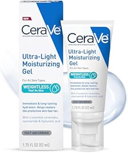 CeraVe Ultra-Light Moisturizing Gel | Hydrating Gel Face Moisturizer with Ceramides, Niacinamide, Hyaluronic Acid | Fragrance Free | Oil-Free | Weightless Mattifying Moisturizer | 1.75 FL Oz CeraVe