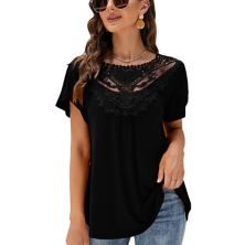 Summer Blouse For Women Lace Petal Sleeve Tops Short Sleeve Pleated Shirt Loose A Line Tshirts MISSKY